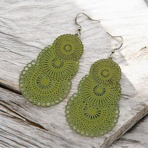 Green Filigree Drop Dangle Earrings
